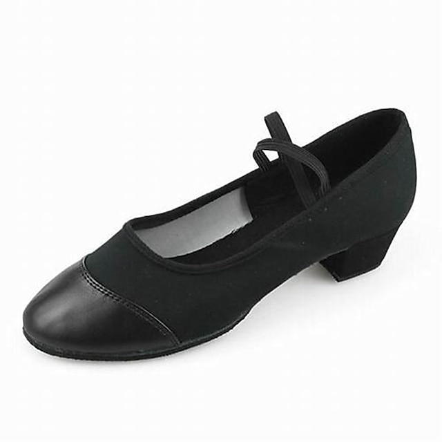  Women's Ballroom Dance Shoes Modern Shoes Salsa Shoes Line Dance Performance Ballroom Dance Waltz Oxford Solid Color Low Heel Elastic Band Slip-on Black