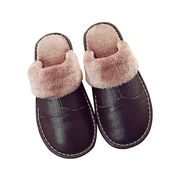  Men's Slippers & Flip-Flops Fur Lined Warm Slippers Fleece Slippers Home PU Black Brown Coffee Winter