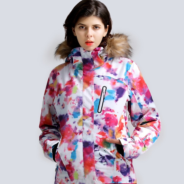  GSOU SNOW Pentru femei Geacă de Schi Geacă de zăpadă În aer liber Iarnă Termic cald Impermeabil Rezistent la Vânt Respirabil cu blana artificiala Jachetă pentru Sporturi de Iarnă