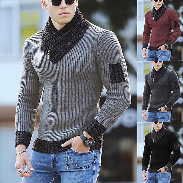 Men's Sweater Pullover Sweater Jumper Turtleneck Sweater Knit Knitted Solid Color Turtleneck Chunky Daily Clothing Apparel Fall Winter Black Red S M L 6
