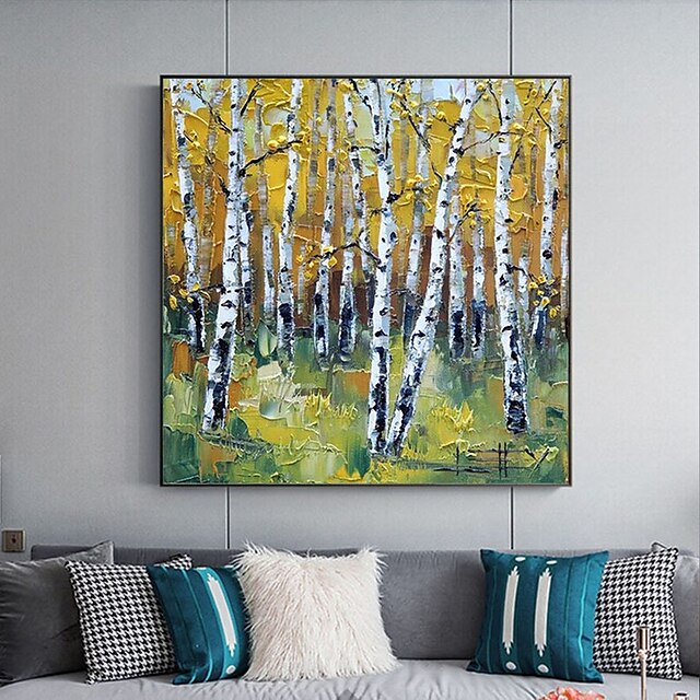 Home & Garden Wall Art | Oil Painting Handmade Hand Painted Wall Art Abstract Plant Floral Golden Birch ForestHome Decoration De