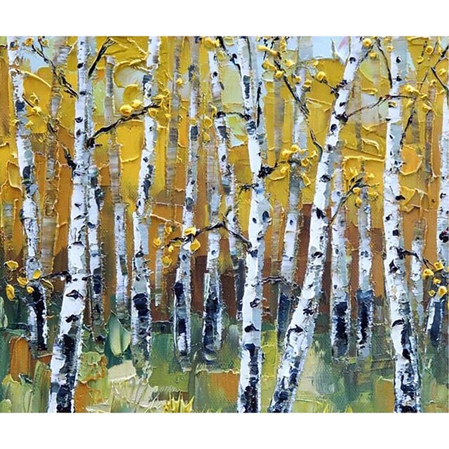 Home & Garden Wall Art | Oil Painting Handmade Hand Painted Wall Art Abstract Plant Floral Golden Birch ForestHome Decoration De