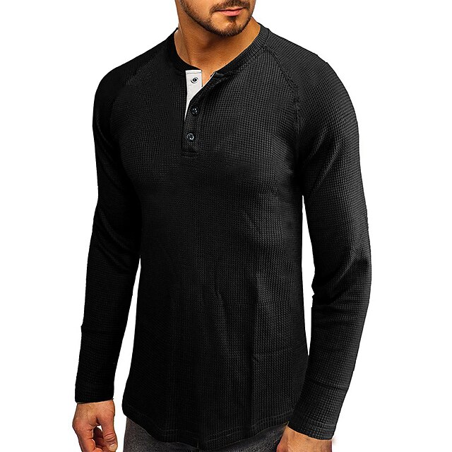 Chemise Lin Homme élégante à Manches Longues Henley Shirts Avec