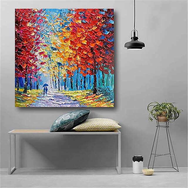 Home & Garden Wall Art | Oil Painting Handmade Hand Painted Wall Art Modern Landscape Trees Lover in Rain Home Decoration Decor 