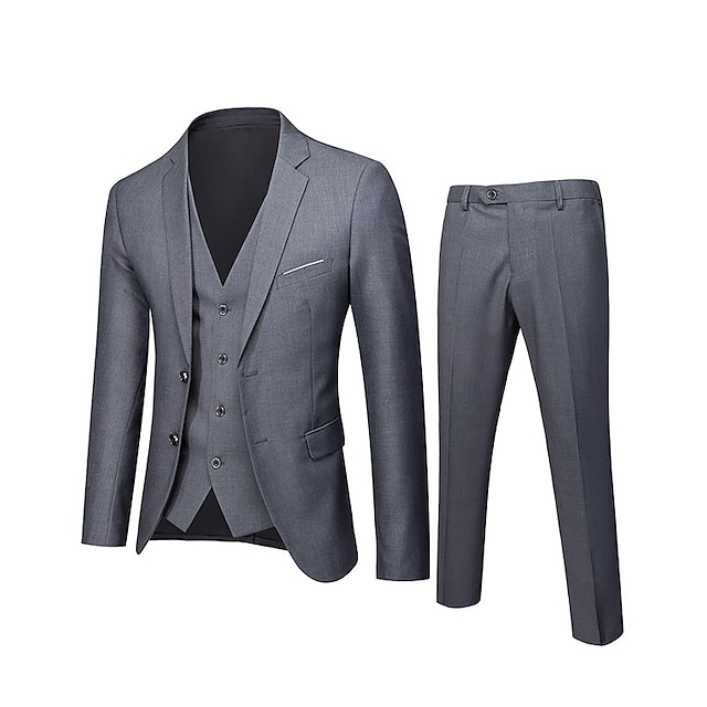  Dark Grey White Black Men's Wedding Suits 3 Piece Notch Solid Colored Standard Fit Single Breasted Two-buttons 2022
