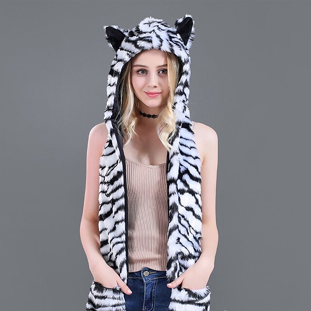 Toys & Hobbies Cosplay & Costumes | Adults Hat Tiger Onesie Pajamas Polar Fleece Gray / Khaki / Brown Cosplay For Men and Women 