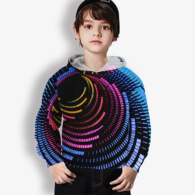 Baby & Kids Boys Clothing | Kids Boys Hoodie Long Sleeve Blue Purple Black 3D Print Graphic Optical Illusion Casual Daily Active