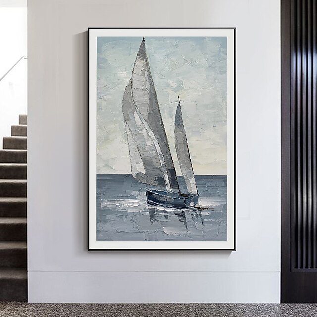 Home & Garden Wall Art | Oil Painting Handmade Hand Painted Wall Art Minimalist Style PaintingGrey Sailing Boat Home Decoration 