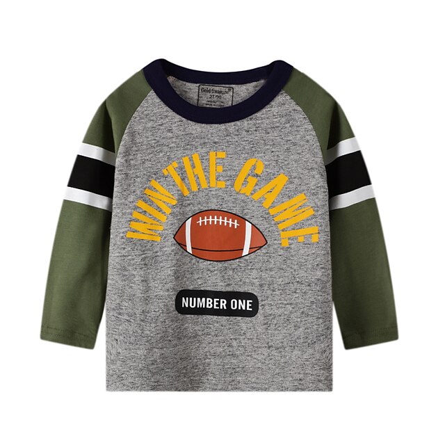 Baby & Kids Boys Clothing | Kids Boys T shirt Long Sleeve Gray Color Block Letter Patchwork Daily Outdoor Active Daily 2-8 Years