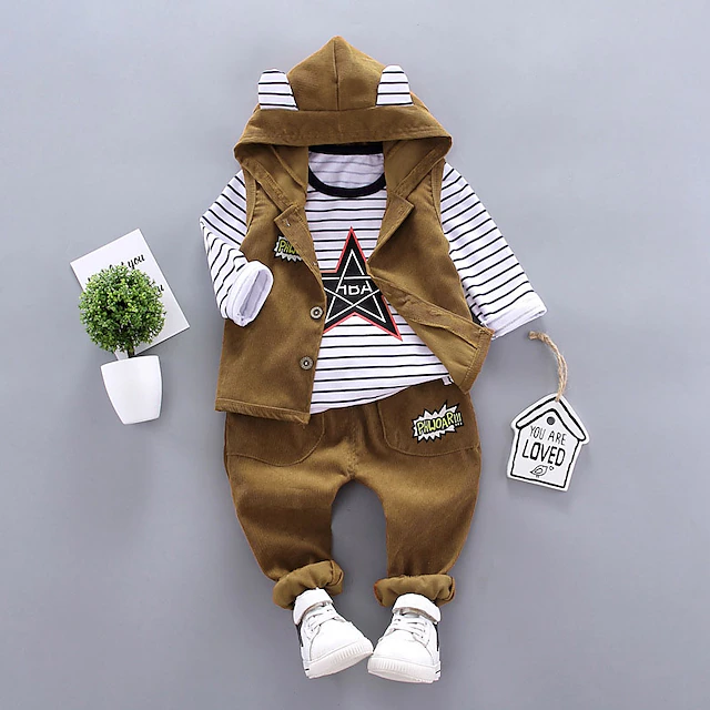 Boys 3D Stripe Hoodie Set Clothing Set Long Sleeve Fall Winter Cool Daily Casual Polyester Kids 1-5 Years School Outdoor Vacation Regular Fit 5