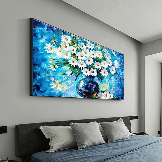 Home & Garden Wall Art | Handmade Oil Painting Canvas Wall Art Decoration AbstractFloral Painting White Chrysanthemums for Home 