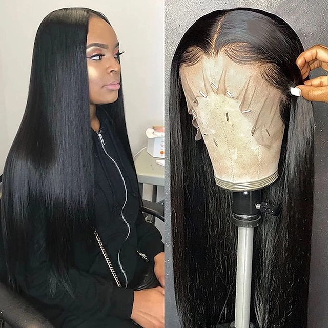 

13x4Lace Front Wigs Human Hair Brazilian Straight Human Hair Wigs for Black Women 150% Density Pre Plucked with Baby Hair Bleached Knots Natural Color