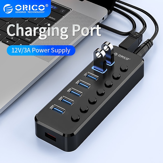 7-Port USB 3.0 Hub 5Gbps High Speed AC Power Adapter Cable for PC Mac Laptop PC 