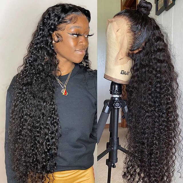 

150% 136 Lace Deep Wave Front Wigs For Female Black Curly Human Hair Brazilian Remy Wet and Wavy Water Wave Lace Front Wig
