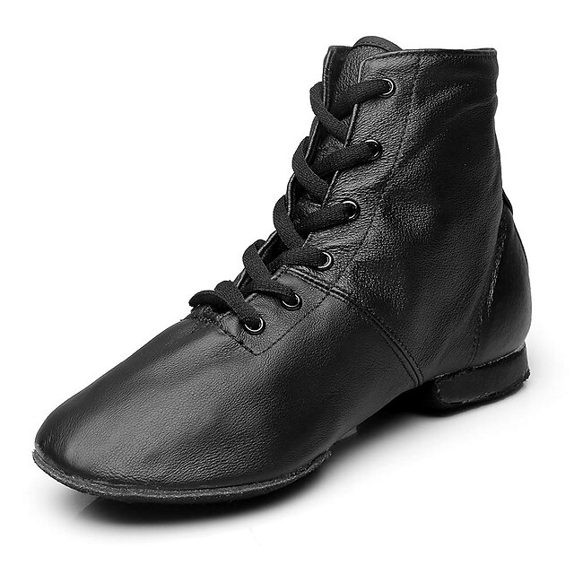 Women's Jazz Shoes Ballroom Dance Shoes Salsa Shoes Line Dance Performance Boots Split Sole Soft Flat Heel Lace-up Elastic Black 9