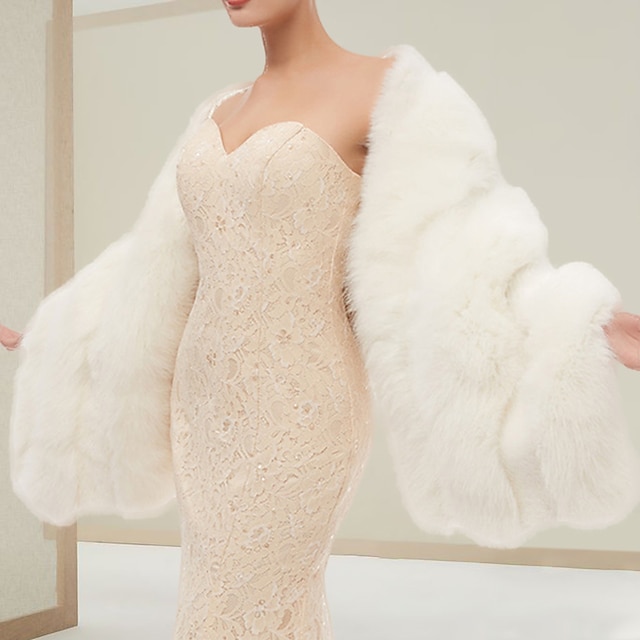  Shawl White Faux Fur Wraps Shawls Women‘s Wrap Shawls Luxurious Elegant Sleeveless Faux Fur Wedding Wraps With Pure Color For Wedding Fall & Winter