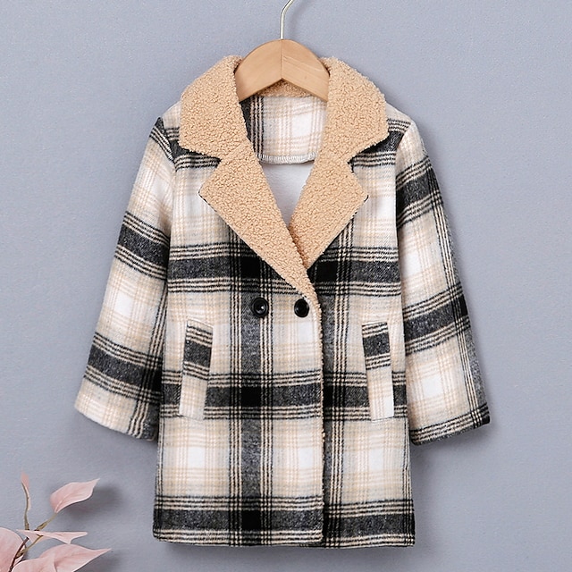 Baby & Kids Girls Clothing | Kids Girls Coat Long Sleeve Black Plaid Pocket Fall Winter Adorable Daily 2-6 Years / Cute / Cotton