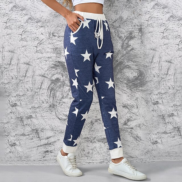 

Women's Casual / Sporty Athleisure Jogger Sweatpants Side Pockets Elastic Drawstring Design Print Ankle-Length Pants Leisure Sports Weekend Micro-elastic Star Comfort Mid Waist Blue White S M L XL