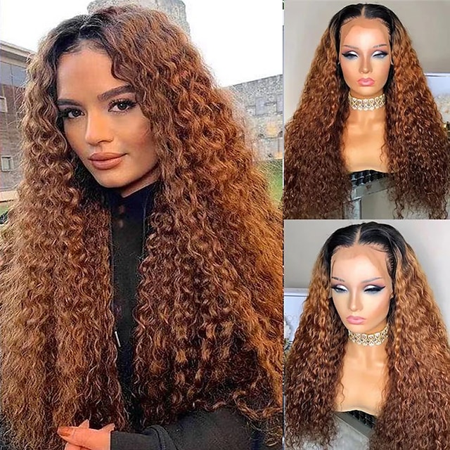 

Unprocessed Virgin Hair 13x4 Lace Front Wig with Baby Hair Middle Part Brazilian Hair T1b/30 Deep Wave Natural Black Wigs with Natural Hairline Coloring With Bleached Knots