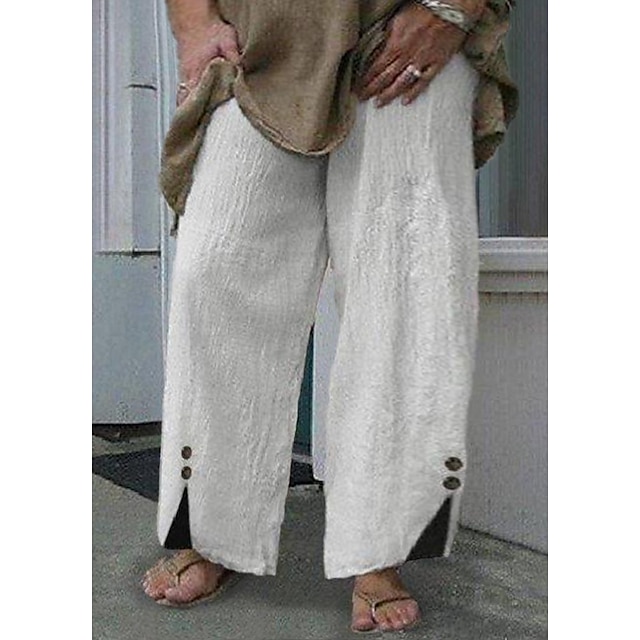  Women's Wide Leg Pants Trousers Plus Size Cotton Blend Baggy Ankle-Length Dark Khaki Spring