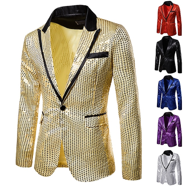  Disco 1980s Suits & Blazers Lapel Collar Blazer Peak Lapel Disco Men's Sequins Halloween Party Halloween Club Coat
