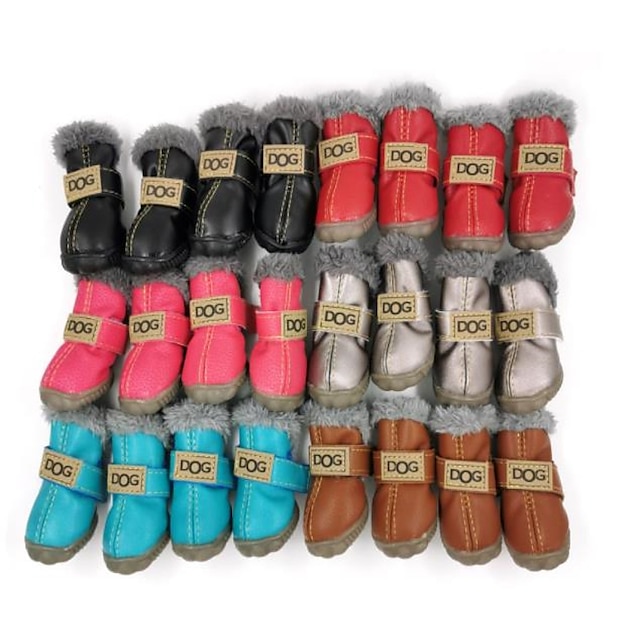  Dog Boots / Shoes Snow Boots Puppy Clothes Solid Colored Fashion Waterproof Keep Warm Winter Dog Clothes Puppy Clothes Dog Outfits Silver Gray Black Red   PU Leather Suede
