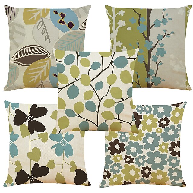 Home & Garden Home Decor | Green Floral Double Side Cushion Cover 5PC Soft Decorative Square Throw Pillow Cover Cushion Case Pil