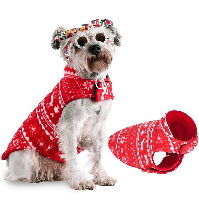 Christmas Dog Sweater Clothes, Red Reindeers Novelty Christmas Dogs Outfit Costume Pet Winter Warm Fleece Puppy Vest Jacket Coat for Small Medium Dogs Boy Girl L4