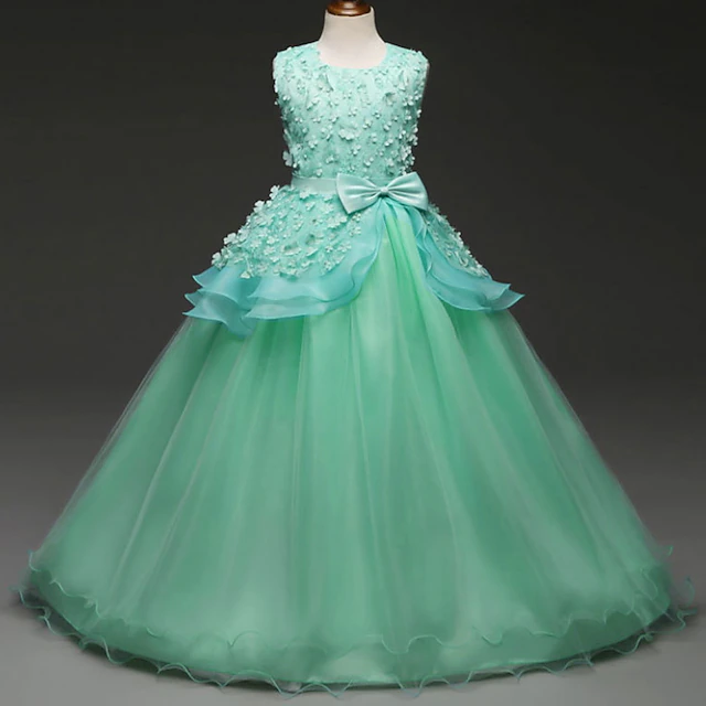 Kids Girls' Flower Girl Dress Dress Solid Colored Sleeveless Performance Wedding Party Lace Ruched Mesh Cute Princess Polyester Maxi A Line Dress Tulle Dress Flower Girl's Dress Spring Fall 4-13 Years 10