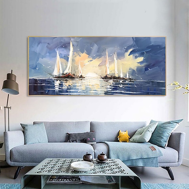 Home & Garden Wall Art | Oil Painting Handmade Hand Painted Wall Art Modern Abstract High Quality Sailboat Landscape Home Decora