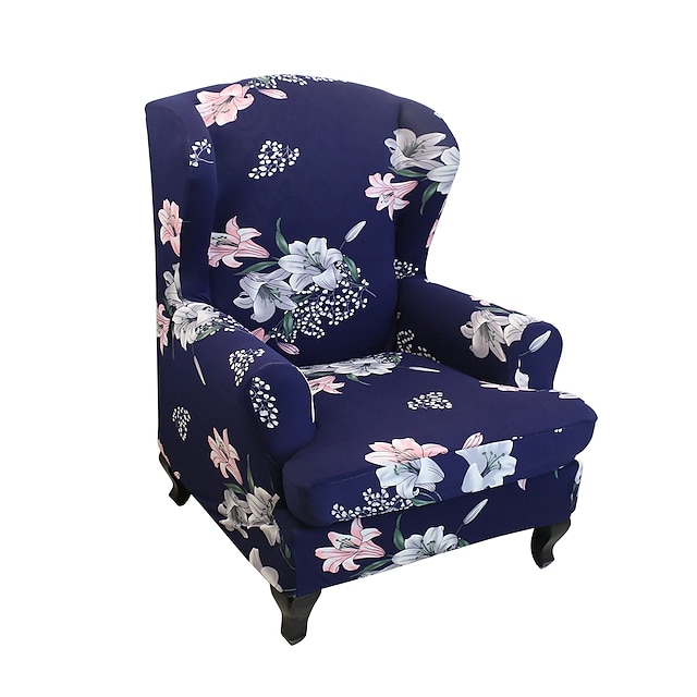  1 set med 2 delar blommigt tryckt wingback stolsöverdrag vingstols överdrag spandex tyg wingback fåtöljöverdrag med elastisk botten för vardagsrummets inredning