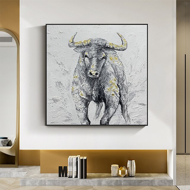 Home & Garden Wall Art | Handmade Oil Painting Canvas Wall Art Decoration Abstract Animal Painting Water Buffalo for Home Decor 