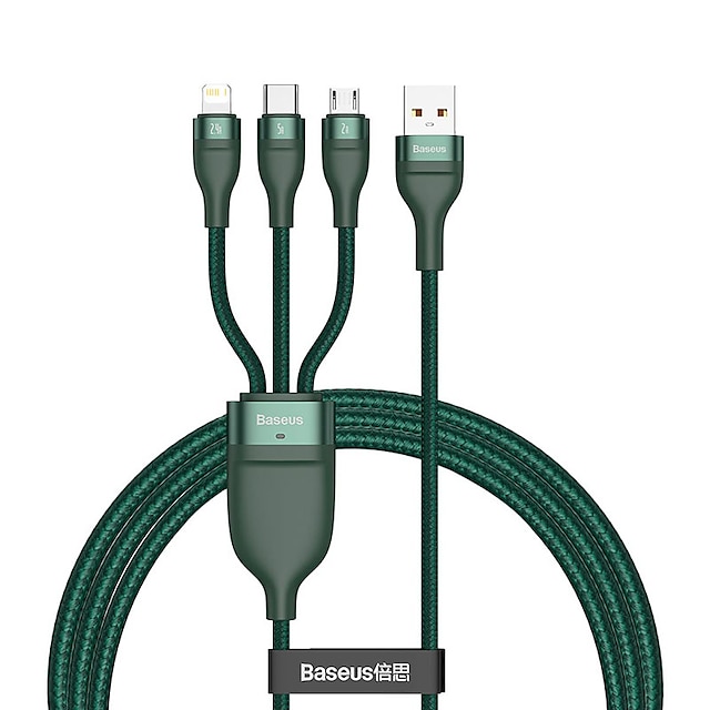  BASEUS USB 2.0 Cable 66W 4ft USB A to Lightning / micro / USB C 5 A Fast Charging High Data Transfer Durable 3 in 1 For Xiaomi Huawei OnePlus Phone Accessory
