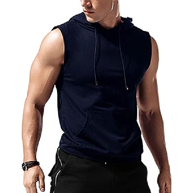 WUAI-Men Summer Mens Sleeveless Hoodie Workout Tank Tops Slim Fit Bodybuilding Zipper Vest Muscle Tops 