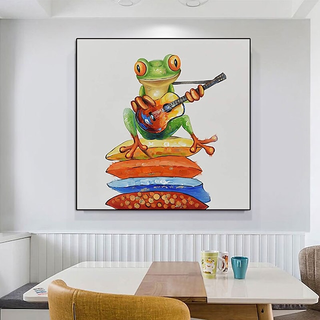 Home & Garden Wall Art | Oil Painting Handmade Hand Painted Wall Art Playing Guitar Frog Animal Abstract Home Decoration Decor S