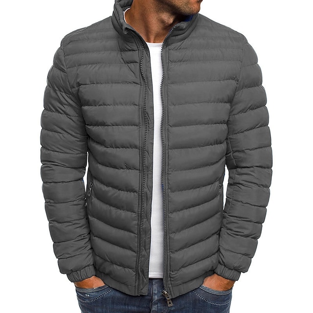  haină obișnuită căptușită pentru bărbați jachetă cu potrivire obișnuită din bumbac de culoare solidă căptușită toamnă iarnă jachetă ușoară din puf jachete slim down rezistente la vânt