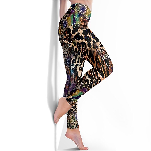  Women's Leggings Sports Gym Leggings Yoga Pants Winter Cropped Leggings Leopard Tummy Control Butt Lift Brown Clothing Clothes Yoga Fitness Gym Workout Running / High Elasticity / Athletic / Skinny