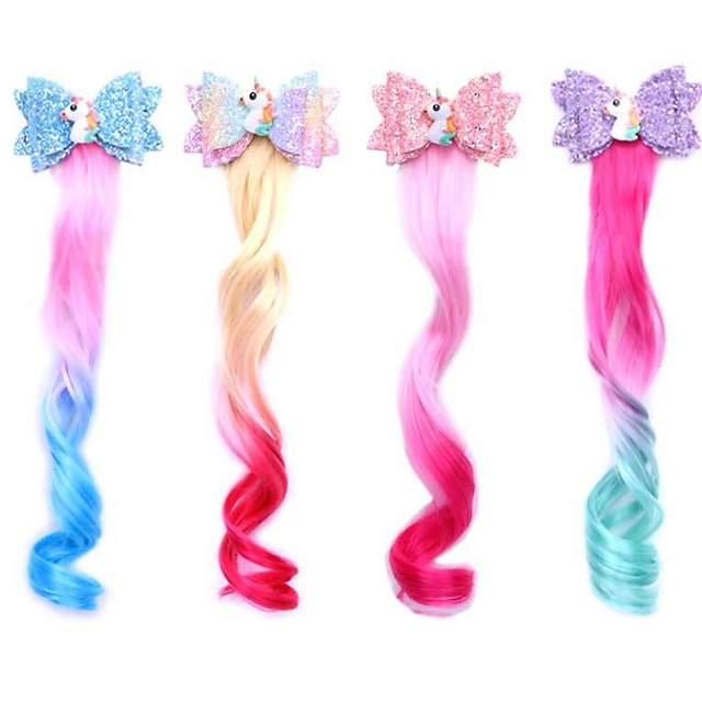  Kids Girls Unicorn Gradient Wig Bow Top Hairpin Baby Wings Princess Glitter Cute Hair Accessories