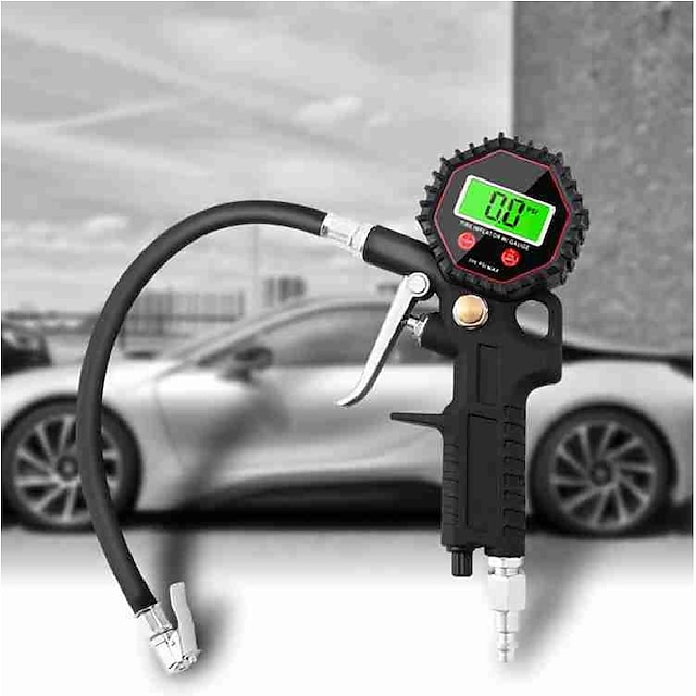  1 Set Digital Tire Preassure Gauge Inflator 200 PSI Tire Inflator Air Chuck Compressor Accessories with 360 Degree Rubber Hose for Car Bike Rv Truck Automobile and Motorcycle  LCD Display