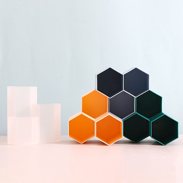 Consumer Electronics Stationery | Multifunctional Hexagonal Rhombus Pen Holder Storage Bucket Rhombus Office Storage Box Plastic