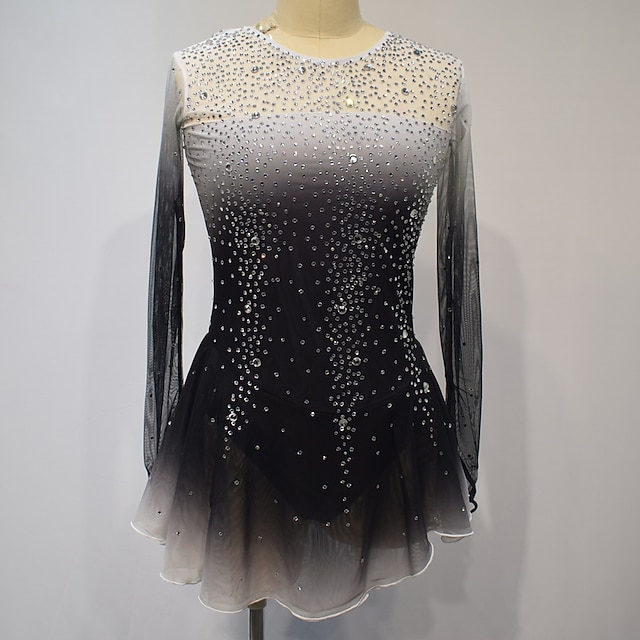  Eiskunstlaufkleid Damen Mädchen Eislaufen Kleider Austattungen Weiß Gelb Rosa Halo-Färbung Gitter Spandex Hochelastisch Wettbewerb Eiskunstlaufkleidung Kristalle Langarm Eislaufen Eiskundstlauf