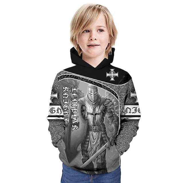 Baby & Kids Boys Clothing | Kids Boys Hoodie Long Sleeve Gray Orange Light gray 3D Print Anime Pocket Outdoor Active 4-12 Years 