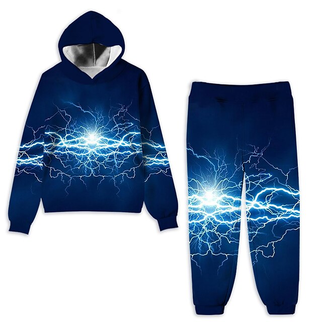 Baby & Kids Boys Clothing | Kids Unisex Hoodie & Pants Clothing Set 2 Pieces Long Sleeve Green Blue Purple Geometric Gradient Ra