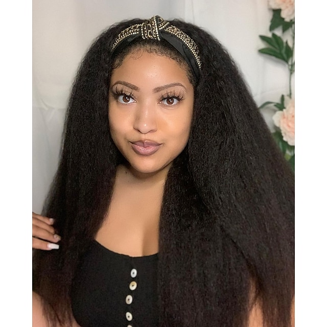  kinky rechte hoofdband pruiken menselijk haar voor zwarte vrouwen lijmloze natuurlijke zwarte 100% braziliaanse remy haar 150% dichtheid