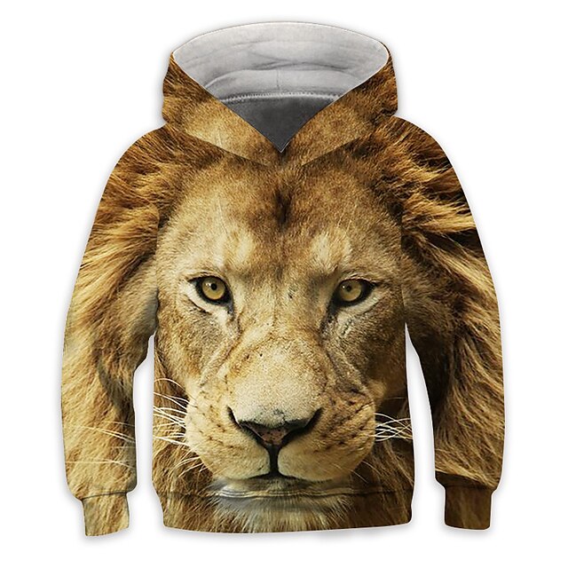 Baby & Kids Boys Clothing | Kids Boys Hoodie Long Sleeve Yellow 3D Print Lion Animal Daily Indoor Outdoor Active Fashion Daily S