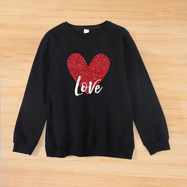 Baby & Kids Matching Outfits | Family Look Valentines Sweatshirt Heart Peace Letter Street Print Black Long Sleeve Active Matchi