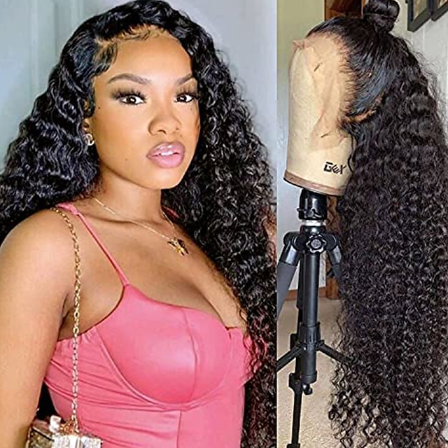 

Deep Wave Lace Front Wigs Human Hair Pre Plucked Deep Curly Frontal Wigs Transparent Lace Wigs for Black Women 13x4 Lace Frontal Human Hair Wigs Brazilian Natural Hair Front Lace Wigs