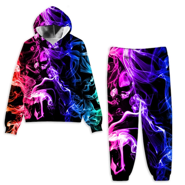  Kids Unisex Hoodie & Pants Clothing Set 2 Pieces Long Sleeve Green Blue Purple Print Color Block Gradient Ramp Print Sports Outdoor Daily Sports Regular 3-12 Years / Fall / Winter / Spring / Summer