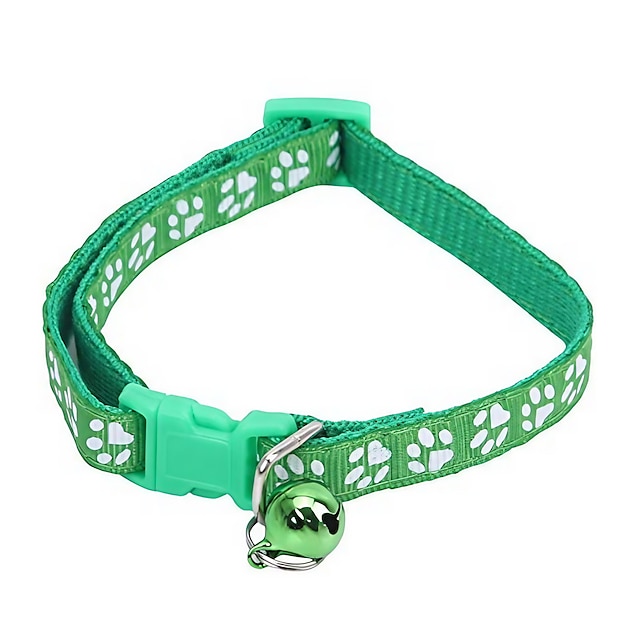  BoloLi Pet Cat Dog Collar with Bell Paw Printing Pet Collar for Puppy Kitten 6 Colors (Green, 1 Pc)