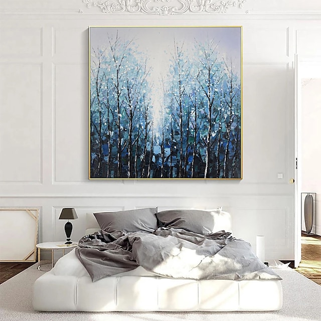 Home & Garden Wall Art | Oil Painting Handmade Hand Painted Wall Art Abstract Blue Forest Landscape Home Decoration Decor Rolled